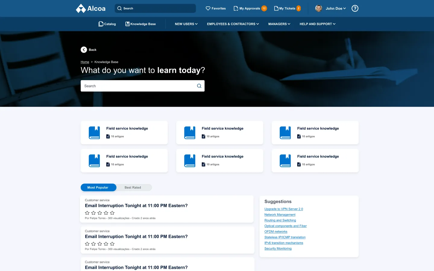 Alcoa Service Portal — Knowledge base