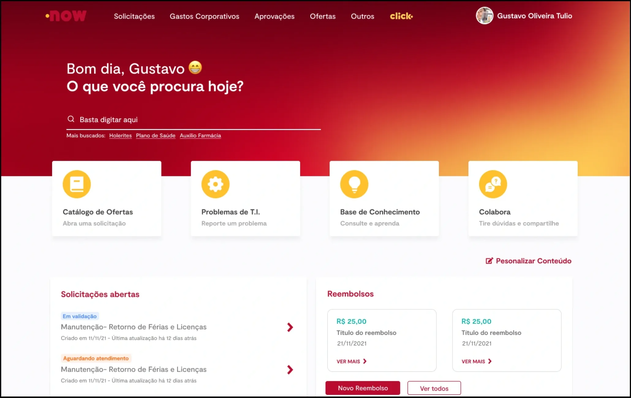 Ambev Service Portal: Final UI — .now home