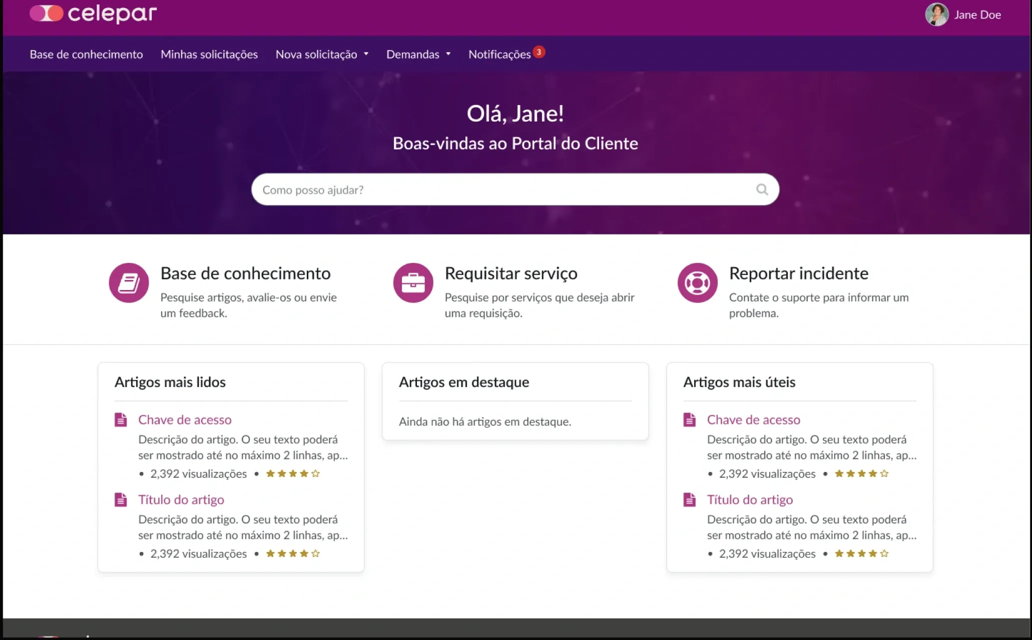 Celepar Service Portal: Before — home