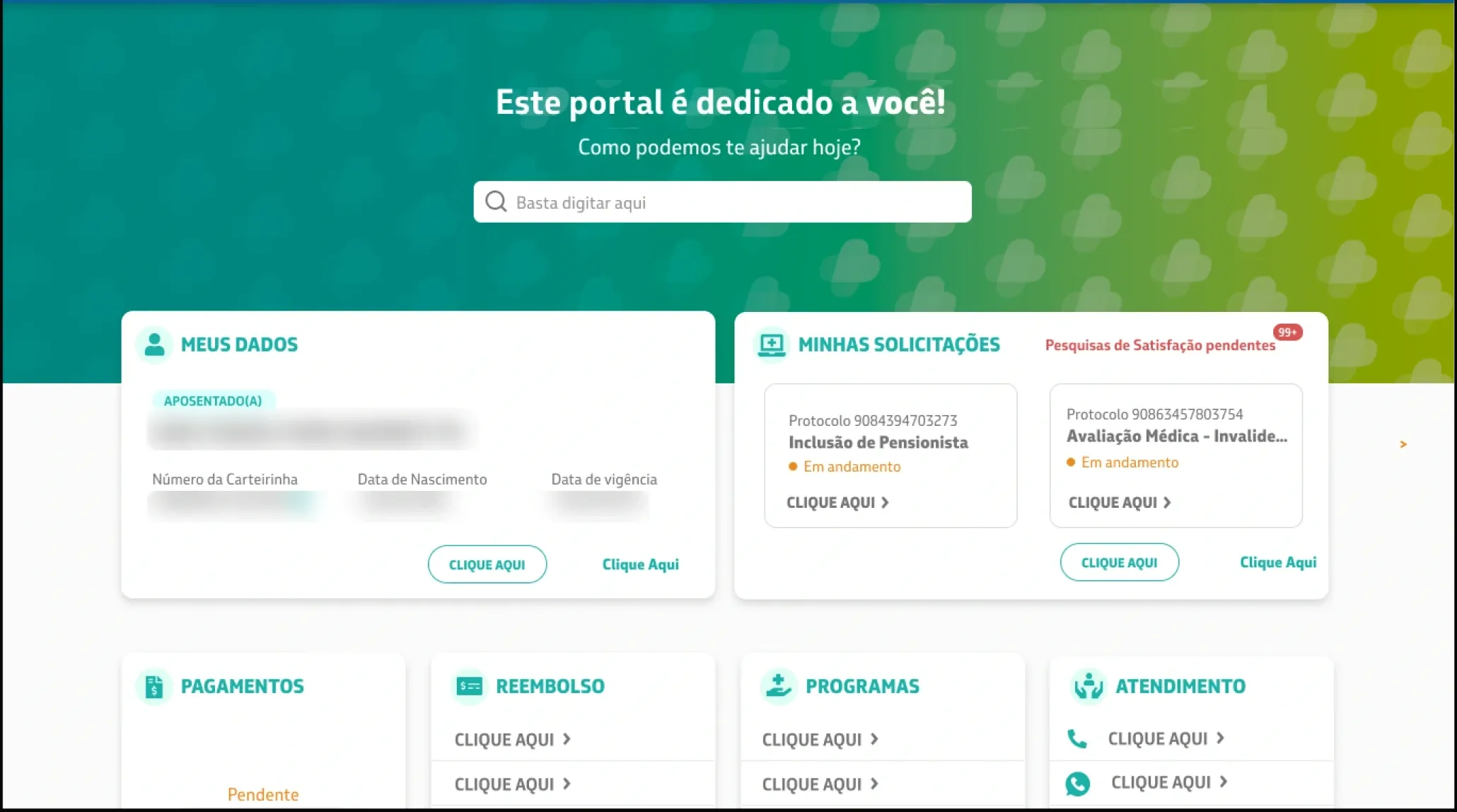 Saúde Petrobras Portal: Final UI — dashboard home
