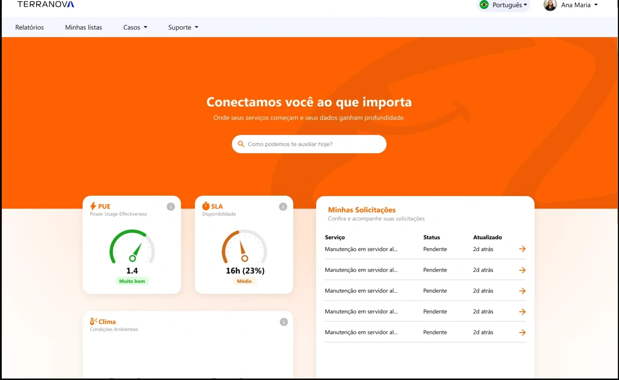 Terranova Customer Portal: Final UI — client home
